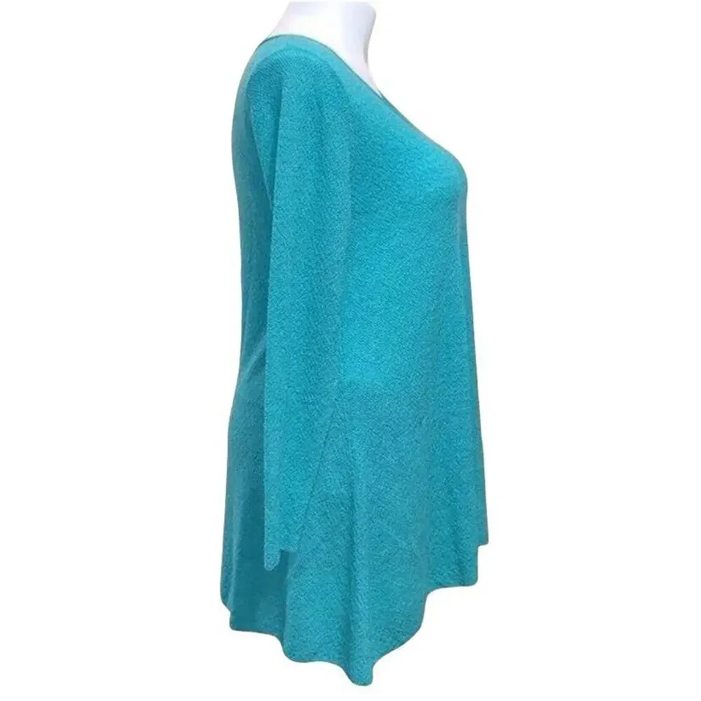 Eileen Fisher Womens Sweater Wool Pullover V Neck Asymmetrical Teal Green Large